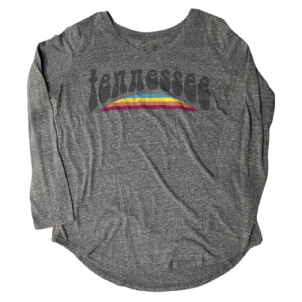 State of Mine Tennessee Size Sm TShirt Gray Embroidered Rainbow Detail Side